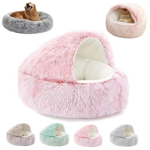Generisch Cozy Cocoon Pet Bed for Dogs, Fluffy Plush Puppy Bed with Cover, Round Calming Cat Cave Bed Pet Mattress with Non-Slip Bottom, Washable,for Small Medium Large Pets (Pink, 60cm/23.6") von Generisch