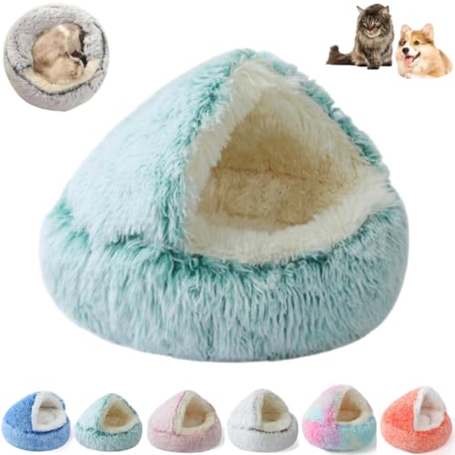 Generisch Cozy Cocoon Pet Bed for Dogs,Indoor Fluffy Plush Puppy Beds with Hooded Burrow,Washable Covered Round Non Slip Bottom Cat Sleeping Bed,for Medium Pet Warming Anxiety Calming (Green, 39.5IN) von Generisch