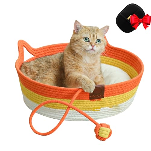 Generisch Cutypet Cat Basket, Cutypet Woven Rope Cat Basket, Handwoven Breathable Dual Scratching Pad with Toy Tail for Cats and Dog (Orange,48 * 15cm) von Generisch