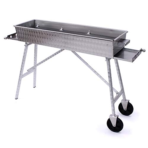 Generisch Edelstahl Schaschlikgrill 120x30cm V2A Mangal Klappbar Handarbeit Adana Grill Holzkohlegrill Schaschlik шашлычница мангал (Mit Ascheschubladen, mit 2 Rollen) von Generisch