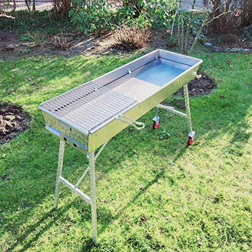 Generisch Edelstahl Schaschlikgrill 140x40cm V2A Mangal Klappbar Handarbeit Adana Grill Holzkohlegrill Schaschlik Paslanmaz Çelik Mangal-Küçük Kömür Izgarası Türk mangalı (Ohne Ablagen, 1x Grillrost) von Generisch