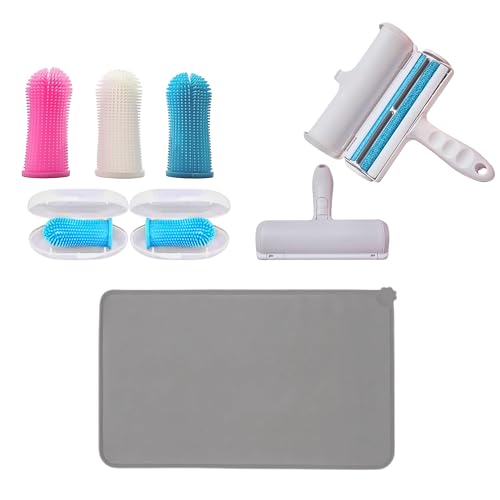 Generisch Fellpflegeset für Haustiere, 3 Stück, 360-Grad-Silikon-Zahnbürste für Hunde und Katzen, 1 Packung Futtermatte, Größe 47 x 30 cm, 1 Packung Tierhaarentferner, Fusselrolle (mit Grauer Matte) Generisch Fellpflegeset für Haustiere, 3 Stück, 360-Grad-Silikon-Zahnbürste für Hunde und Katzen, 1 Packung Futtermatte, Größe 47 x 30 cm, 1 Packung Tierhaarentferner, Fusselrolle (mit Grauer Matte) von Generisch