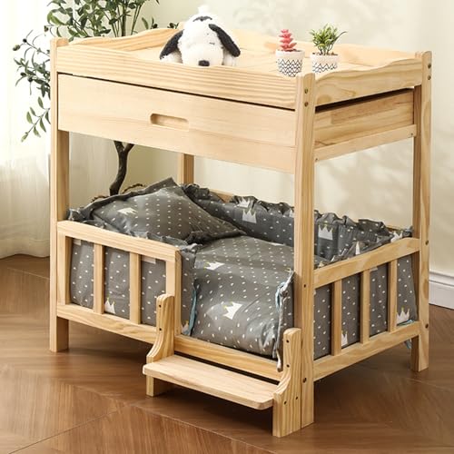 Generisch Haustierbett mit Lagerung, Hundebettgestell aus Holz, erhöhtes Haustierbett mit Abnehmbarer weicher Matte, Hundebett/Katzenbett mit Leiter Generisch Haustierbett mit Lagerung, Hundebettgestell aus Holz, erhöhtes Haustierbett mit Abnehmbarer weicher Matte, Hundebett/Katzenbett mit Leiter von Generisch
