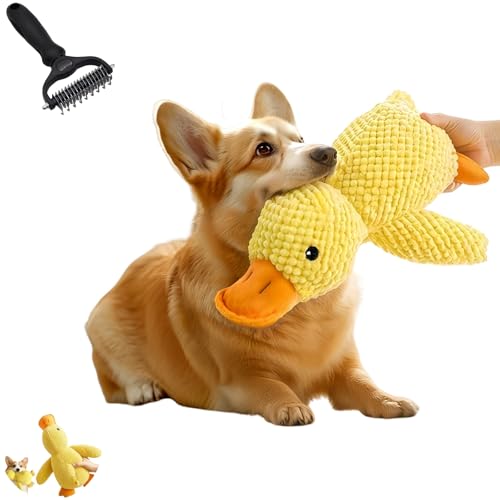 Generisch Hundespielzeug Unzerstörbar (L) – Quietschendes Kuscheltier, Anti-Stress Ente, Unkaputtbares Plüschspielzeug, 2025 Dog Toys für Hunde + Gratis Hundebürste zur Fellpflege (Doppelbürste 11+6) von Generisch