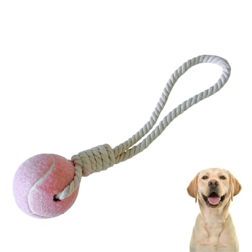 Generisch Hundespielzeug mit Seil und Ball - Hundeball, Robust & Bunt, für Wurf und Zerrspiele (Rosa) von Generisch