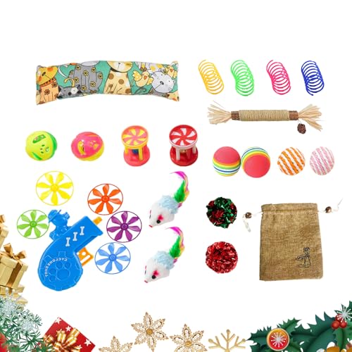 Generisch Interaktives Katzen Spielzeug Ball - Bewegungsaktiv Plüschmäuse-Set Mit Weihnachtsmotiv Für Kitten,Beißfestes Kauspielzeug für Kätzchen als Set für kleine, mittlere und große Katzen von Generisch
