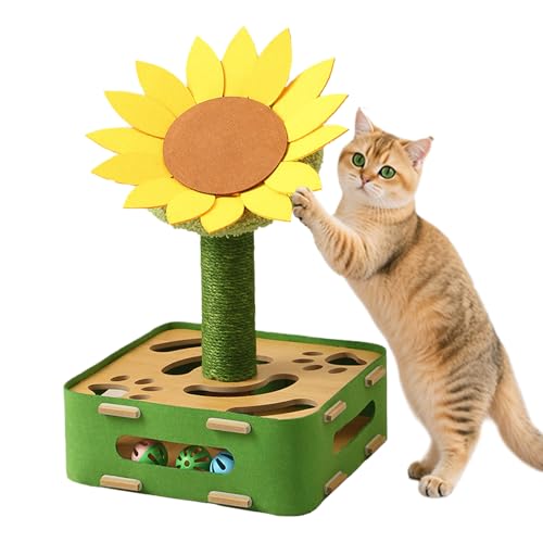 Generisch Katzen Interaktiv Spielzeug | Futterball Mit Sonnenblumen Design | Kippsicherer Standfuß Spiel Kratzbrett | Für Mentale Stimulation Gegen Langeweile Indoor von Generisch