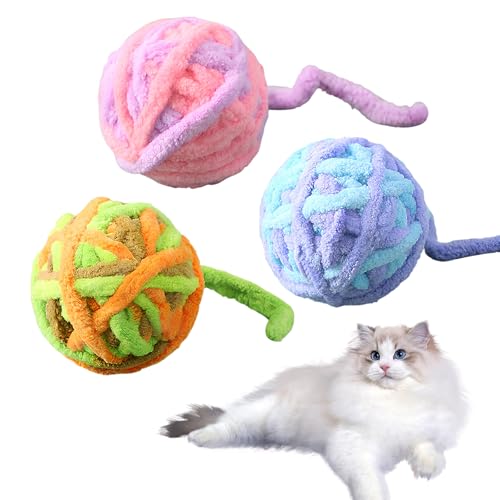 Generisch Katzen Spielzeug,3 Stck Katzenspielzeug Bälle mit Glöckchen Plüschball Katzenspielzeug Interaktiv Spielzeug für Kätzchen (5CM,Grünbraun/Maria Rot Lila/Lila Blau) von Marjoramy