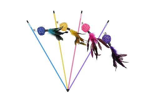 Generisch Katzenspielzeug mit Feder, Interaktives Spielzeug für Katzen, Interaktives Katzenspielzeug, Katzenangel, Interaktiv Katzen Zubehör (Pink) von Generisch