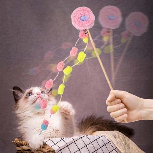 Generisch Katzenstab Spielzeug - Trainingsspielzeug Mit Lutscherform Für Kätzchen,Spiel Bewegung Langeweile Reduzieren Angel mit Glöckchen für Katzen Zuhause drinnen draußen von Generisch