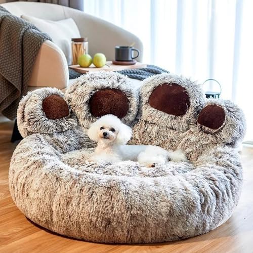 Generisch Plüsch Hundesofa in Pfotenform, Rundes Katzenbett Donut, Kunstfell Wärmendes Haustierbett Für Kleine Und Mittelgroße Hunde Generisch Plüsch Hundesofa in Pfotenform, Rundes Katzenbett Donut, Kunstfell Wärmendes Haustierbett Für Kleine Und Mittelgroße Hunde von Generisch
