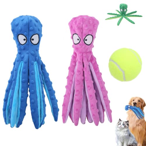 Generisch Quietschender Oktopus Hundespielzeug - Knautschfest,Waschbar & Langlebig. Plüschspielzeug ohne Füllung mit Knistereffekt,Interaktiver Kauartikel für Welpen/Mittelgroße/Große Hunde von Generisch