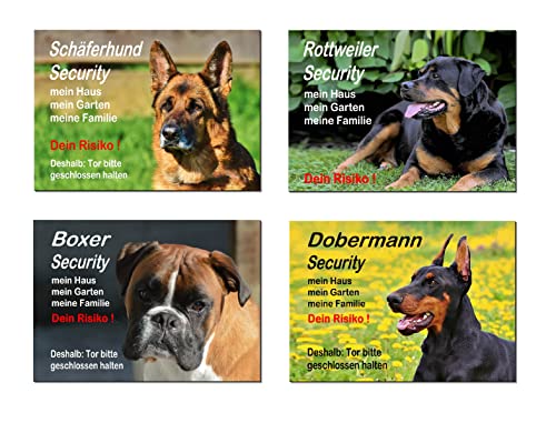 Generisch Schäferhund-Rottweiler-Boxer-Dobermann Security-Hund-Schild-Hundeschild-300 x 200 x 3 mm-Aluminium-Hunde-Tierschild-Warnschild-Hinweisschild (1451-127 Dobermann, Farbig mit 4 Löcher) von Generisch