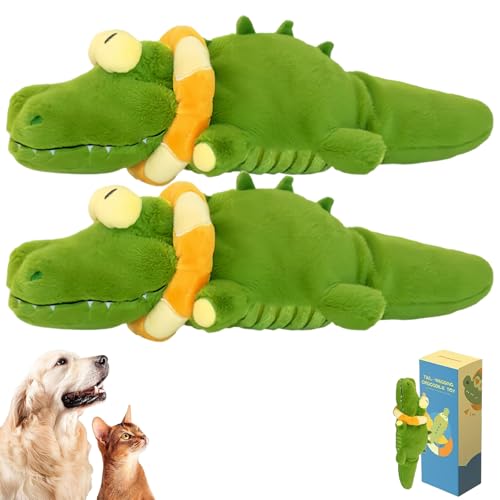 Generisch The Mellow Dog - Calming Crocodile, Beruhigendes Plüsch Hundespielzeug mit Automatischem Schwanzwedeln, Interaktives Kuscheltier für kleine, mittlere & große Hunde (2 Stück) von Generisch