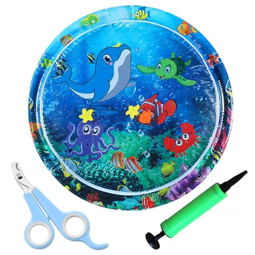 Generisch Verdickte Wasserspielmatte Für Katzen, Wassermatte Katze, Wasserspielmatte Katze,Wassermatte Für Katzen, Summer Cat Water Mat, Mit Inflator und Krallenschere für Haustiere (D 100x100CM) von Generisch