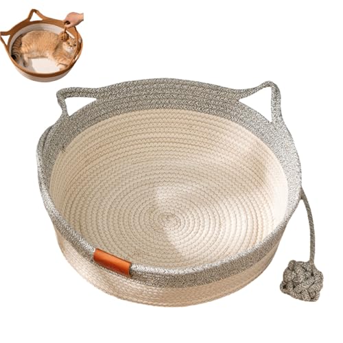Generisch Virelapets Katzenkorb aus gewebtem Seil, handgewebtes Katzenbett mit integrierter Kratzmatte und Spielball, 33 cm / 40 cm / 45 cm Katzenspielzeugkorb, geeignet für alle Katzen (Grey, 18in) von Generisch