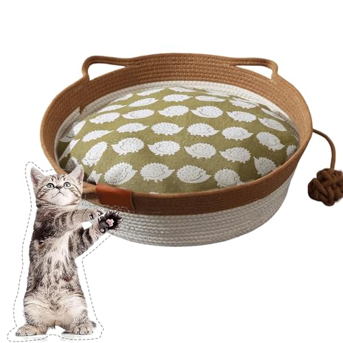 Generisch Virelapets Woven Rope Cat Basket, Cat Bed Basket Round Cotton Rope Woven with Toy Tail, Semi-Enclosed Design, Beds Indoor Cats for Small, Medium and Large Pet (Brown,L/48cm) von Generisch