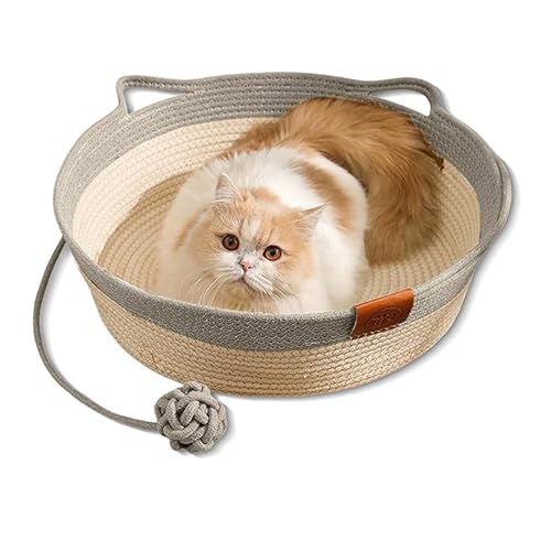 Generisch Virelapets Woven Rope Cat Basket, Cats Scratching Pads, Beds for Indoor Cats, 13.8” /16.5” /18.9” Pets Scratching Pad, with Pet Ball Toy and Blanket (Gray A,Medium) von Generisch