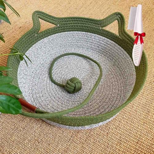 Generisch Virelapets Woven Rope Cat Basket,Virelapets Hand Woven Rope Cat Bed,with Built-In Scratching Mat & Play Ball,for Indoor Pet (A(No Cushion), L(Within 22lb/10KG)) von Generisch