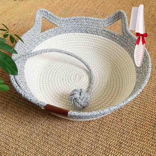 Generisch Virelapets Woven Rope Cat Basket,Virelapets Hand Woven Rope Cat Bed,with Built-In Scratching Mat & Play Ball,for Indoor Pet (B(No Cushion), S（Within 8.8lb/4KG）) von Generisch