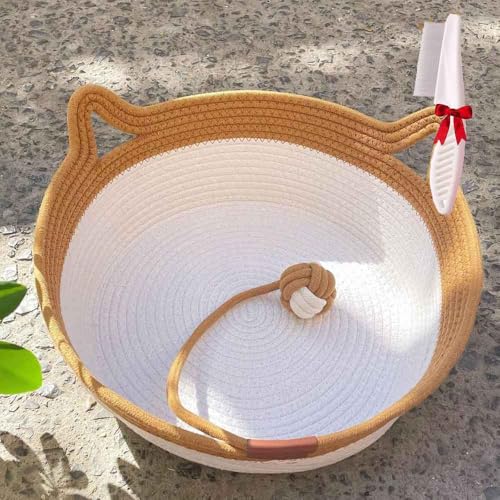 Generisch Virelapets Woven Rope Cat Basket,Virelapets Hand Woven Rope Cat Bed,with Built-In Scratching Mat & Play Ball,for Indoor Pet (C(No Cushion), S（Within 8.8lb/4KG）) von Generisch