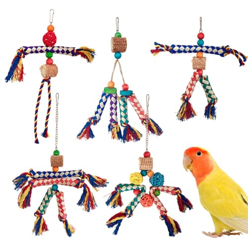 Generisch Vogel Zerlegespielzeug | 5er Set Papageienkäfig Knabberspielzeug | Bunte Kauseile, Käfig Accessoires, Beschäftigungsspielzeug & Langeweile-Vorbeugung Für Nymphensittiche von Generisch