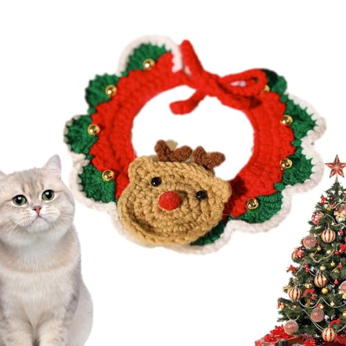 Generisch Weihnachten Hund Katze Weihnachtsmann Schal | Hundestrickschal für Hundekatze | Weihnachtlich gestrickter Kragenschal mit Glockenanhänger für Katzen, Hunde, mittelgroße Haustiere von Generisch