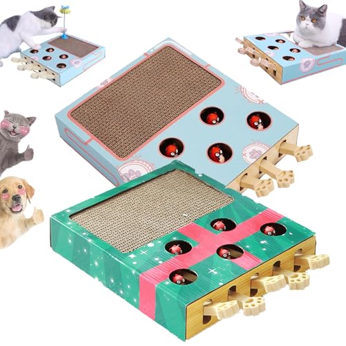 Generisch Whack Attack Cat Toy, 2026 New Whack A Mole Cat Toy, Interactive Puzzle with Scratching Pad for Claw Grinding and Mental Stimulation, Enrichment Activity for Indoor Cats Kitten (Mix) von Generisch