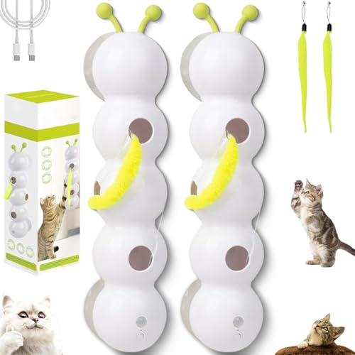 Generisch Whirlie Cat Toy, Smart Motion Cat Toy with Worm Design, Happy Luna Cats Toys with Suction Cup, Wall & Window Mounted, for Indoor Cats Hunting, Jumping, and Interactive Play (2PCS) von Generisch
