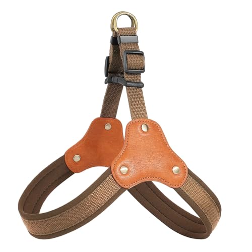 Gepolstertes Hundegeschirr, Nylon, Leder, langlebig, für mittelgroße und große Hunde, Französische Bulldogge, Labrador, Spaziergangstraining (Braun, M) von Generisch