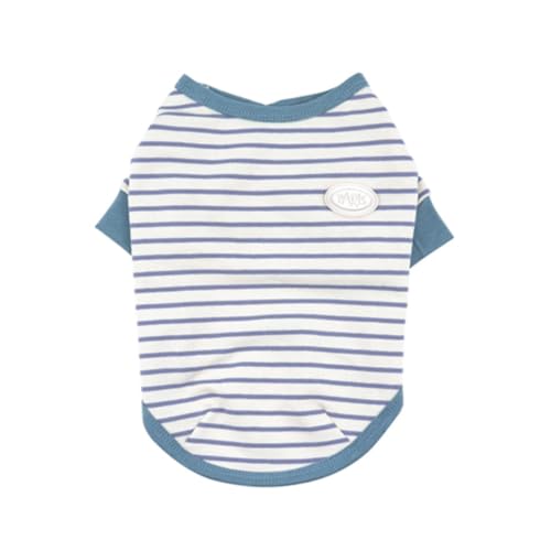 Gestreiftes Hunde-Shirt, weiche Baumwolle, Haustierkleidung für kleine, mittelgroße und große Hunde und Katzen, atmungsaktiv, dehnbares Welpen-Outfit, T-Shirt mit gesticktem Logo, für Jungen und von Generisch