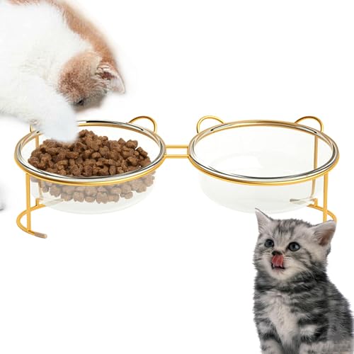 Glasnapf für Katzenfutter und Wasser – Mikrowellengeeigneter Katzennapf aus mit Ständer | Erhöhter Katzennapf aus , spülmaschinenfest, rutschfester Ständer für Futter und von Generisch
