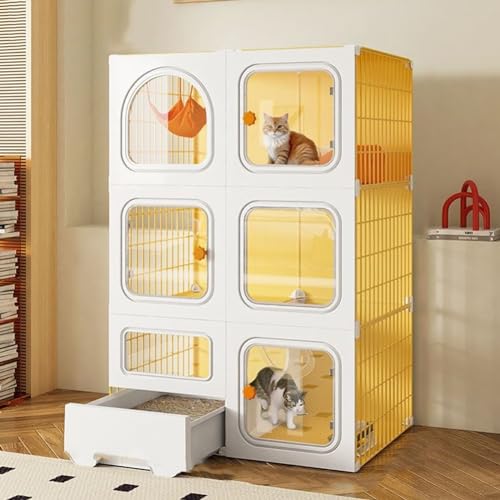 Große Katzenhütte mit Katzentoilette – zusammenklappbarer Indoor-Katzenlaufstall & -kiste, DIY-Design für 1-3 Katzen, idealer Übungsspielplatz von Generisch