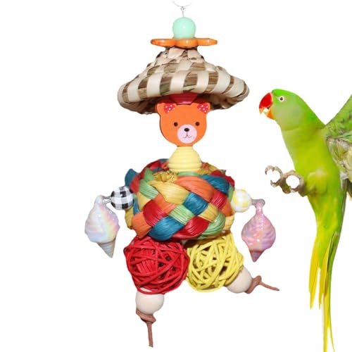Große Papageienspielzeug, Vogelspielzeug für Papageien - Natürlicher Vogel Spielzeug mit Strohhut Mann Form Design - Buntes Rattan & Nisting Bälle, Sichtweite Käfigzubehör für Kinder, Familie Große Papageienspielzeug, Vogelspielzeug für Papageien - Natürlicher Vogel Spielzeug mit Strohhut Mann Form Design - Buntes Rattan & Nisting Bälle, Sichtweite Käfigzubehör für Kinder, Familie von Generisch