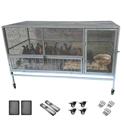 Großer Hühnerstall für 10 Hühner, Kaninchenstall, verzinktes Stahlmaterial, Hühnerkäfige mit Paletten und Rädern für den Bauernhof (Größe: 100 x 60 x 73 cm, Farbe: Orange) von Generisch