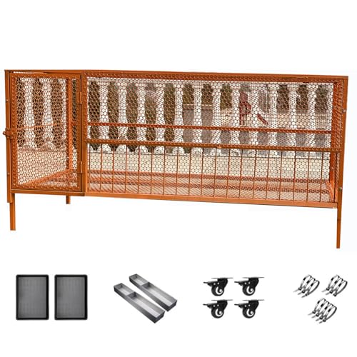 Großer Hühnerstall für 10 Hühner, Kaninchenstall, verzinktes Stahlmaterial, Hühnerkäfige mit Paletten und Rädern für den Bauernhof (Größe: 100 x 60 x 73 cm, Farbe: Orange) von Generisch