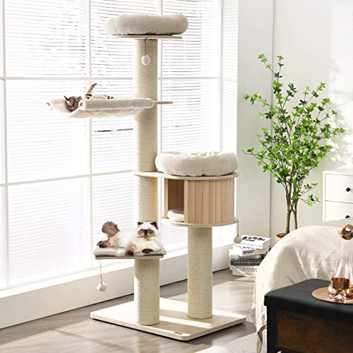 Großer Katzenbaum, mehrstöckiger hoher Katzenturm mit Sisal-Kratzstämmen, Hängematten, Hängekorb, Katzenhütte und abnehmbaren waschbaren Kissen, moderner Holz-Katzenbaum für Indoor-Katzen großer Großer Katzenbaum, mehrstöckiger hoher Katzenturm mit Sisal-Kratzstämmen, Hängematten, Hängekorb, Katzenhütte und abnehmbaren waschbaren Kissen, moderner Holz-Katzenbaum für Indoor-Katzen großer von Generisch