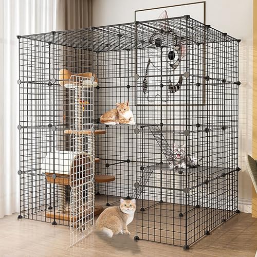 Großer Katzenkäfig Laufstall - Indoor-Metalldraht-Zwinger, abnehmbare und faltbare Katzenvilla, geräumiges Design für einfache Interaktion, perfekt für Katzen und Kätzchen (Größe: 147,3 x 76,2 x 109,2 von Generisch