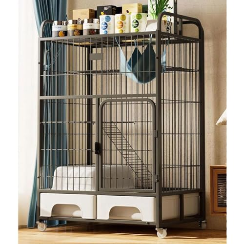 Großer Katzenkäfig aus Draht mit Rollen, Ablagefach und Katzenklo – ideales Gehege für Kätzchen, Frettchen und Kleintiere, inklusive Hängemattenbett und Leiter zum Spielen und Trainieren Großer Katzenkäfig aus Draht mit Rollen, Ablagefach und Katzenklo – ideales Gehege für Kätzchen, Frettchen und Kleintiere, inklusive Hängemattenbett und Leiter zum Spielen und Trainieren von Generisch