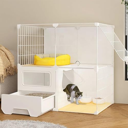 Großer Katzenkäfig für den Innenbereich, Kleintierhaus mit geschlossener Katzentoilette, Leiter, großes Fassungsvermögen, geschichtetes Design für 1–4 Katzen Großer Katzenkäfig für den Innenbereich, Kleintierhaus mit geschlossener Katzentoilette, Leiter, großes Fassungsvermögen, geschichtetes Design für 1–4 Katzen von Generisch
