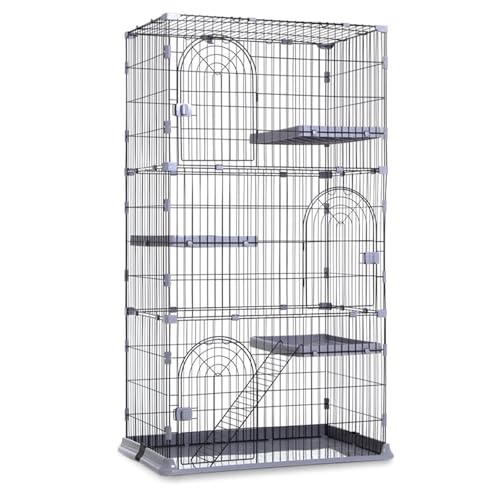 Großer Katzenkäfig für den Innenbereich, Metalldraht, Zwinger für Kätzchen, Meerschweinchen und Kleintiere, ideal für 1–4 Katzen (grau, dritte Etage) von Generisch