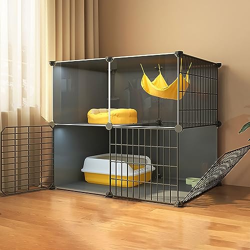 Großer Katzenkäfig für den Innenbereich, abnehmbare Metalldraht, Zwinger und Laufstall für Kätzchen, DIY-Katzenhaus mit Rädern (75 x 49 x 114 cm), perfekt für Haustiertraining und Sicherheit von Generisch