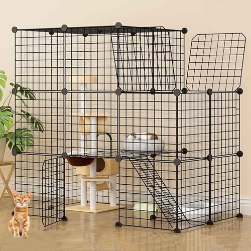 Großer Katzenkäfig für den Innenbereich, abnehmbarer, extra großer Haustier-Laufstall für Katzen, Kaninchen, Meerschweinchen und Kleintiere (111 x 75 x 111 cm) von Generisch