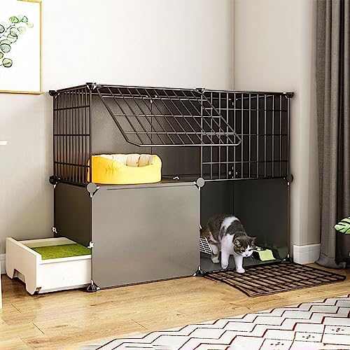 Großer Katzenkäfig für den Innenbereich, abnehmbares Katzenhaus aus Metall mit Katzentoilette und Plattformen, DIY-Haustiergehege für Katzen, Weiß, 138,9 cm L x 37,1 cm B von Generisch