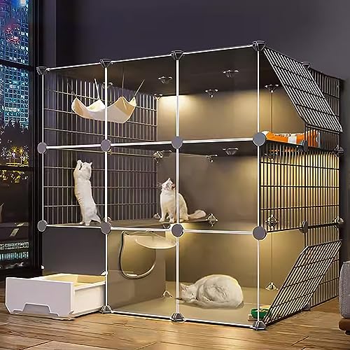 Großer Katzenkäfig für den Innenbereich, abnehmbares und faltbares Metallgehege mit Katzenhängematte & Napf, tragbar für 1-2 Katzen, Kaninchen und Kleintiere (Größe:110*75*145) von Generisch