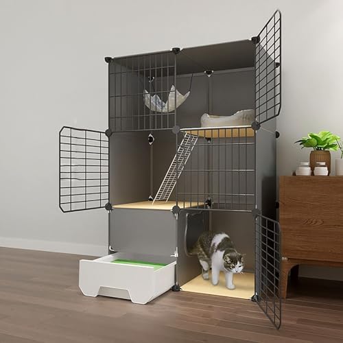 Großer Katzenkäfig für den Innenbereich, geräumiges Katzengehege mit Hängematte für Kätzchen, Welpen und Kleintiere (75 x 49 x 111 cm) von Generisch