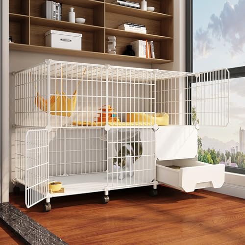 Großer Katzenkäfig für den Innenbereich, mit Katzenklo, 2 Ebenen, Metall, Katzenhaus auf Rädern, abnehmbare Katzenkiste, Laufstall, stabiler Käfig, einfach zu montieren, DIY-Katzenhaus (111 x 39 x 77 Großer Katzenkäfig für den Innenbereich, mit Katzenklo, 2 Ebenen, Metall, Katzenhaus auf Rädern, abnehmbare Katzenkiste, Laufstall, stabiler Käfig, einfach zu montieren, DIY-Katzenhaus (111 x 39 x 77 von Generisch