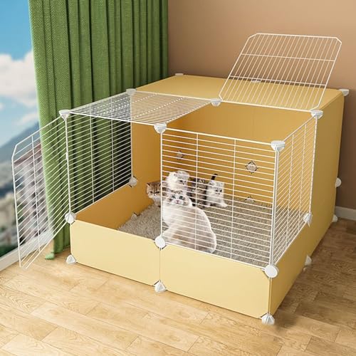 Großer Katzenkäfig für den Innenbereich – DIY Haustier-Laufstall für Kleintiere, geeignet für Kaninchen, Igel, Meerschweinchen und Katzen (Gelb, 75 x 75 x 54 cm) von Generisch