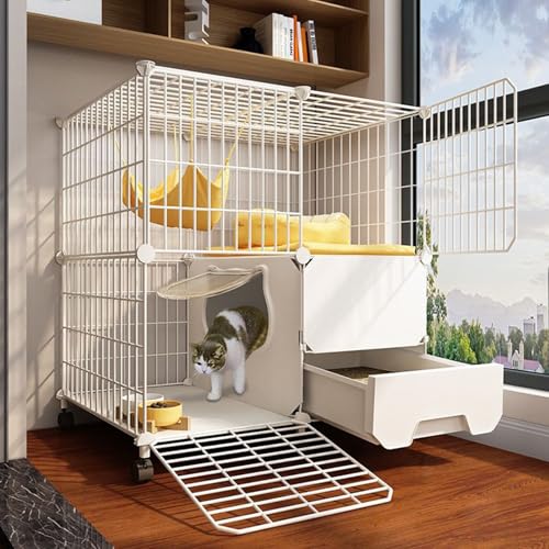 Großer Katzenkäfig für den Innenbereich mit Katzenklo 2-stöckig, Metall-Katzenhaus auf Rädern, abnehmbare Katzenkiste, Laufstall, robust und einfach zu montieren, DIY-Katzenhaus (75 x 39 x 77 cm) Großer Katzenkäfig für den Innenbereich mit Katzenklo 2-stöckig, Metall-Katzenhaus auf Rädern, abnehmbare Katzenkiste, Laufstall, robust und einfach zu montieren, DIY-Katzenhaus (75 x 39 x 77 cm) von Generisch