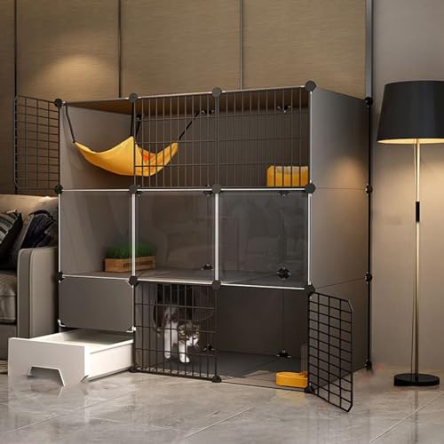 Großer Katzenkäfig für den Innenbereich mit Katzentoilette – 3-stöckiges Katzenhütten-Laufstall für Hauskatzen, abnehmbares Metalldraht-Design für Kleintiere (weiß, 111 x 49 x 109 cm) von Generisch